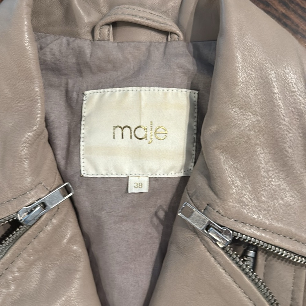 Maje Tan Leather Jacket Classic Style - Picture 2 of 4